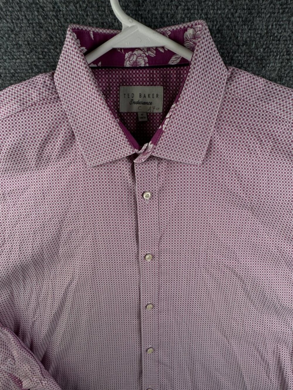 Ted Baker Endurance Button Up Men 17 34/35 Pink Geometric Long Sleeve Adult
